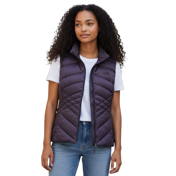 The North Face Womens 550 Down Puffer Vest Sz Large Purple Quilted Zip Jacket - Picture 1 of 9